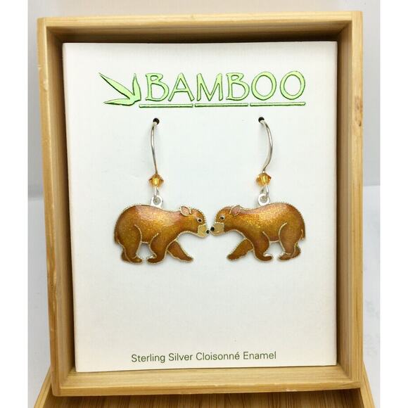 Brown Bear Dangle Earrings by Bamboo 925 Sterling Silver Hand painted Gift Boxed - Picture 3 of 4
